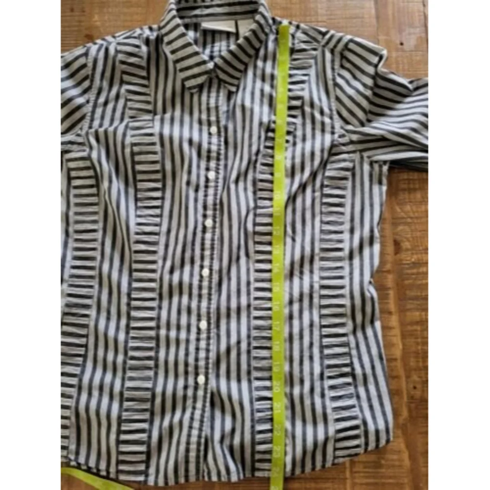 Liz Claiborne Size 10 Button Up Blouse Striped Long Sleeve Shirt Blouse Patched - Picture 8 of 8